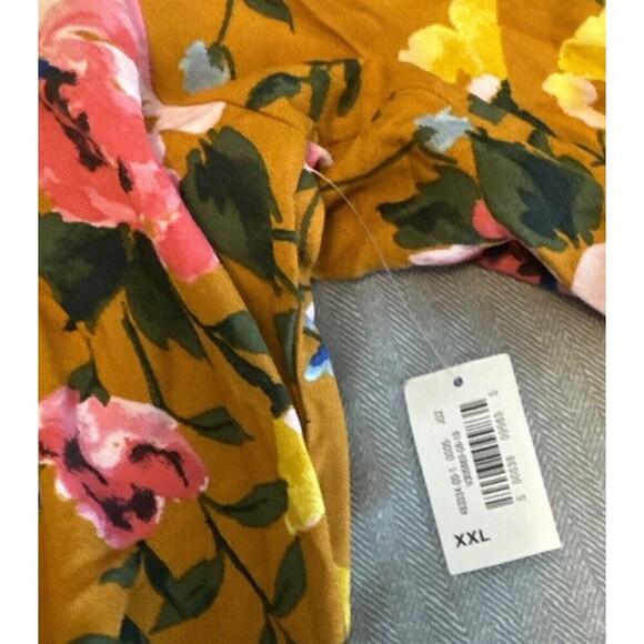 Old Navy FLORAL Print Long Sleeve Popover Rayon Blouse Gold Blue Sz XXL NEW - Picture 10 of 11